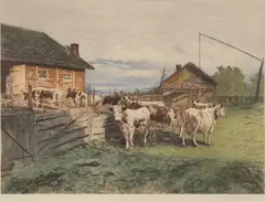 Hjem til kvelds by Johan Nordhagen, 1907-08, Radering, sold Sep 2026