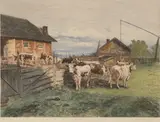 Hjem til kvelds by Johan Nordhagen, 1907-08, Radering, sold Sep 2026