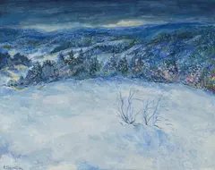 En gyllen vintermorgen by Reidar Fritzvold, 1977, Olje på lerret, sold Sep 2026
