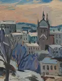 Abelhaugen by Reidar Fritzvold, 1951, Olje på plate, sold Sep 2026