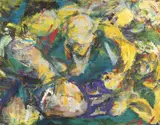 Flammer by Bjørn Krzywinski, Olje og applikasjoner på lerret, sold Sep 2026