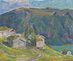 Visdal i Vågå by Halvdan Holbø, 1945, Olje på plate, sold Sep 2026