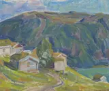 Visdal i Vågå by Halvdan Holbø, 1945, Olje på plate, sold Sep 2026