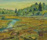 Høst innover myrene - Åserud, Aurdal by Willi Midelfart, 1944, Olje på plate, sold Sep 2026