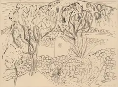 La Turbie by Alexander Schultz, Tusjlavering på papir, sold Sep 2026
