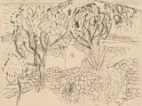 La Turbie by Alexander Schultz, Tusjlavering på papir, sold Sep 2026