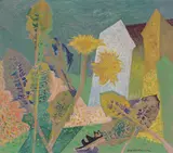 Förstadsidyll by Erik Olson, 1946, Olje på plate, sold Sep 2026