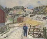 Svartungstad og Ringen by Louise Meidell Barth, 1956, Olje på plate, sold Sep 2026