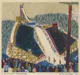 Holmenkolldag by Øistein Thurman, 1952, Tresnitt, sold Sep 2026