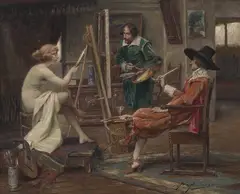 Le modèle by Alex de Andreis, Olje på lerret, sold Sep 2026