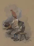 Uten tittel by Nils Bergslien, Akvarell og blyant på papir klebet til plate, sold Sep 2026