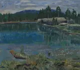 Skog-tjern - Rusånes, Saltdalen by Michaloff Wigdehl, 1920, Olje på lerret, sold Sep 2026
