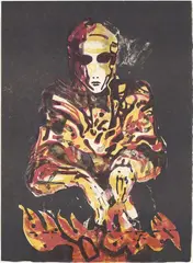 Manuskriptet brennes by Håkon Bleken, 1987, Litografi, E.A, sold Sep 2026