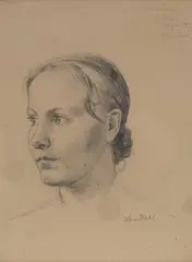 Louise Larsen by Hans Dahl, 1887, Blyanttegning på papir, sold Sep 2026