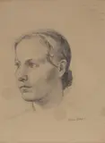 Louise Larsen by Hans Dahl, 1887, Blyanttegning på papir, sold Sep 2026
