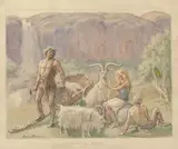 Tor, Roskva og Tjolve by Eivind Nielsen, 1933, Akvarell, sold Sep 2026