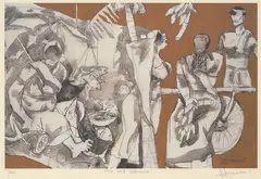 Fish and Banana by M. F. Husain, ca. 2010, Offsett-litografi, sold Aug 2026