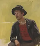 Uten tittel by Hans Dahl, Olje på lerret klebet på plate, sold Aug 2026