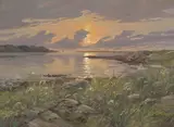 Solnedgang Trælnes by Birger Berthils, Olje på lerret, sold Aug 2026