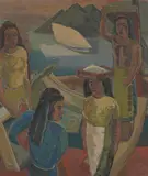Havnearbeidersker, Portugal by Jardar Lunde, 1936, Olje på lerret, sold Aug 2026