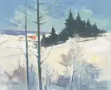 Lys vinterdag by Tore Hamsun, 1981, Olje lerret klebet på plate, sold Aug 2026