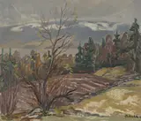 Grå høstdag by Ole Mæhle, 1943, Olje på plate, sold Aug 2026