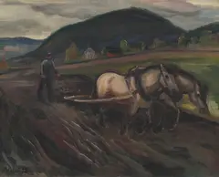 Harving by Kristen Holbø, 1928, Olje på lerret, sold Aug 2026