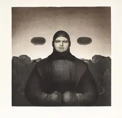 Mann i landskap med hjelm by Odd Nerdrum, Litografi, sold Aug 2026