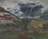 Skjolden i Sogn by Kristen Holbø, 1928, oil, sold Aug 2026