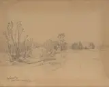 ved Glommen by Gerhard Munthe, 1883, Blyanttegning, sold Aug 2026
