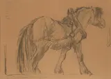 Studie til litografi. by Harald Kihle, 1964, Kullstift og blyant på papir klebet på kartong, sold Aug 2026