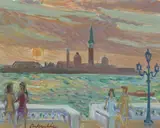 S. Giorgio Maggiore by Ole Mæhle, 1970, Olje på plate, sold Aug 2026
