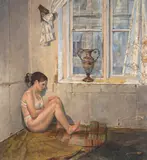 Ved vinduet by Knut André Vikshåland, 1996, Olje på lerret, sold Aug 2026