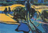Figures on a beach by John Houston Obe Rsa Rsw Rgi Ssa, gouache, offered May 2014