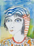 Lady with a Headscarf by John Bellany Cbe Ra Hrsa LLD, watercolour, sold May 2014