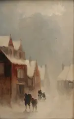 A winters walk by Cornelis Christiaan Dommersen, oil on board, offered May 2014