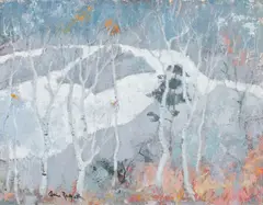 Birch trees near Blair Atholl by Obe Rsa Ara Lld Arws Roi Rba Anne Redpath, oil on canvas, sold Apr 2014