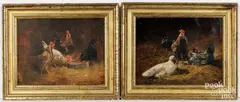 barn scenes with chickens by Nicholas Winfield Scott Leighton, oil on canvas, sold Jul 2026