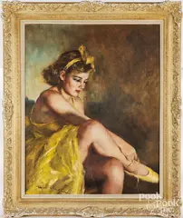 portrait of a woman with yellow dress by Pál Fried, oil on canvas, sold Jul 2026