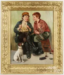 two street urchins and a dog by John Henrici, oil on canvas, sold Jul 2026