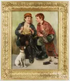 two street urchins and a dog by John Henrici, oil on canvas, sold Jul 2026