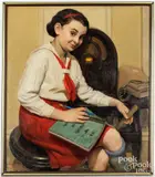 of a young girl studying by David Immerman, oil on board, sold Jul 2026