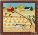 theorem of a farm scene by William Rank, oil on velvet, sold Jul 2026
