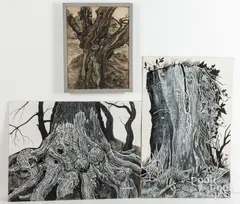 studies of trees by Carol Fahrney, mixed media, sold Jul 2026