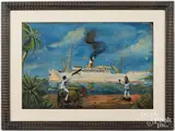 of a steam ship by Melville Porter Cummin, oil on artist board, sold Jul 2026
