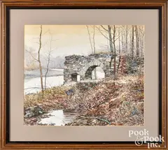 landscape with river and mill ruins by Andrew Nathaniel Wyeth, watercolor, sold Jun 2026