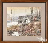 landscape with river and mill ruins by Andrew Nathaniel Wyeth, watercolor, sold Jun 2026