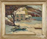 New England winter coastal scene by Walter Farndon, oil on board, sold Jun 2026