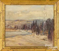 Pennsylvania winter landscape by Walter Emerson Baum, oil on board, sold Jun 2026
