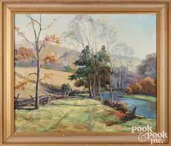 Pennsylvania autumn landscape with stream by John E. Berninger, oil on canvas, sold Jun 2026